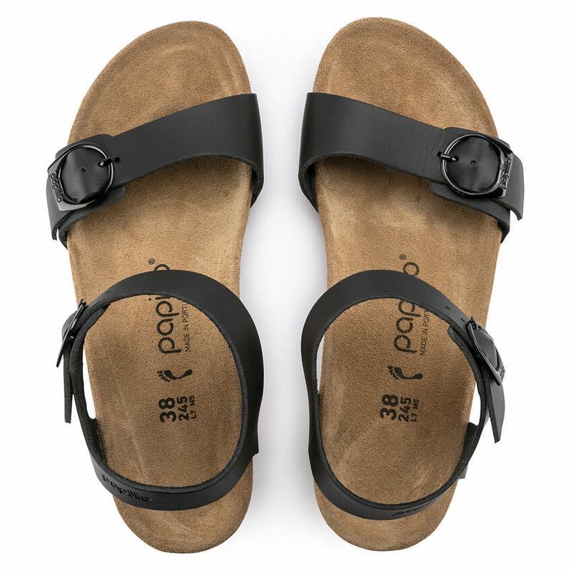 Birkenstock Papillio Soley Ring Přezkou Læder Sandaler Dame Sort | DK 371YXF